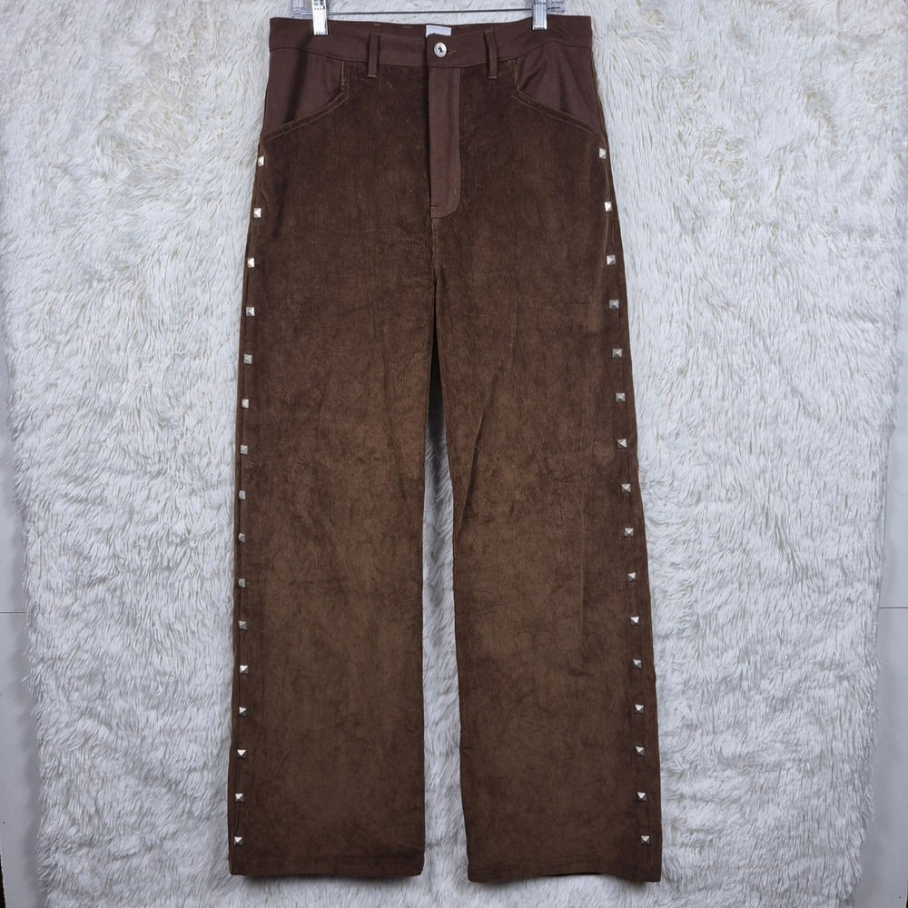 Vears Brown Corduroy Studded Straight Wide Leg Pants Unisex Lg Streetwear Demon